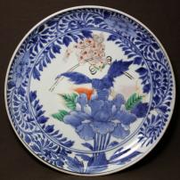 古伊万里唐獅子牡丹図染付大皿　/431