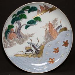 古伊万里松に鶴図染付大皿　/435