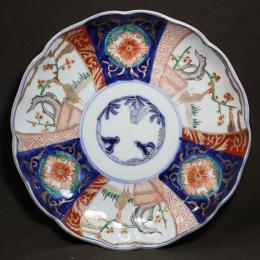 梅に鶴図赤絵染付大皿　/436