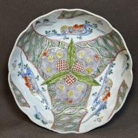 オシドリに松ぼっくり図染付なます皿　/756