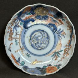 菊に菖蒲図染付なます皿　/758