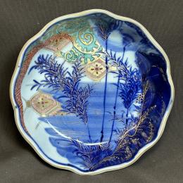 花菱紋に唐草図染付なます皿　/760