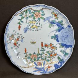 蝶に菊図染付8寸大皿　/436