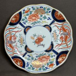 牡丹に鳳凰図赤絵染付大皿　/437