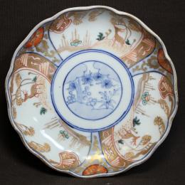 鹿に松竹梅図染付小皿　/2142