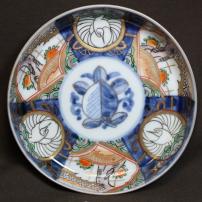 鶴に桃図染付小皿　/2145