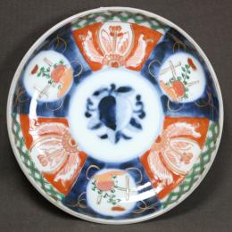 桃図赤絵染付小皿　/2150