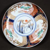 白鷺に松竹梅図染付中皿　/639