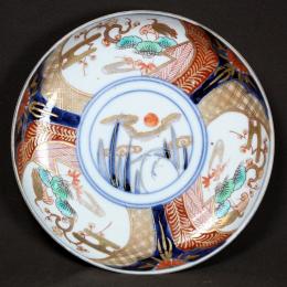 白鷺に松竹梅図染付中皿　/639