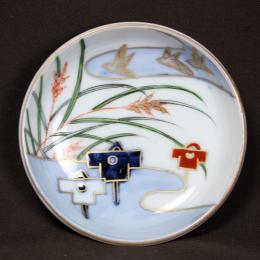 稲穂に案山子図染付豆皿　/480