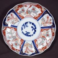 菖蒲に松竹梅図赤絵染付大皿　/444
