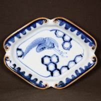 鶴図染付変形皿　/562