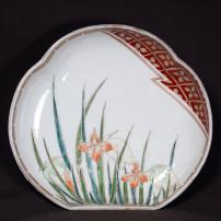 菖蒲に白鷺図染付変形皿　/568