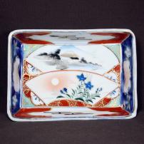 桔梗に富士山図染付変形皿　/569