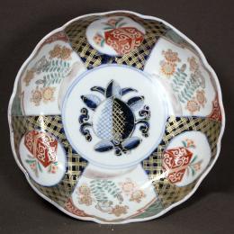 花に桃図赤絵染付なます皿　/768