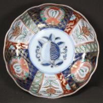 花に桃図赤絵染付なます皿　/769