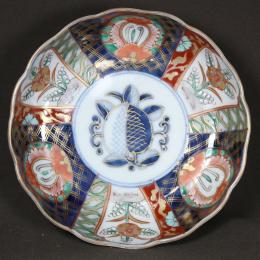 花に桃図赤絵染付なます皿　/769