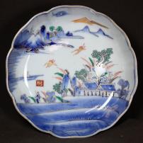 鶴に山水図染付なます皿　/770