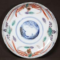 桐に鳳凰図染付中皿　/646