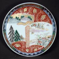 花に蝶図染付赤絵中皿　/649