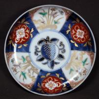 桃図赤絵染付小皿　/2165