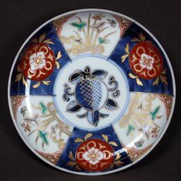 桃図赤絵染付小皿　/2165