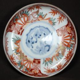 龍に鳥図赤絵染付小皿　/2169