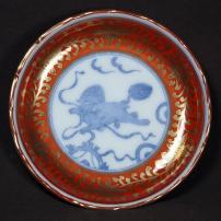 獅子図染付印判小皿　/2171