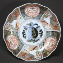 鶴に桃図染付なます皿　/780