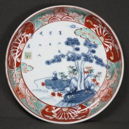 松竹図赤絵染付小皿　/2178