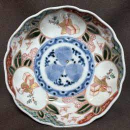 栗に賢人図染付なます皿　/670