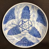 印判染付葉図中皿　/359