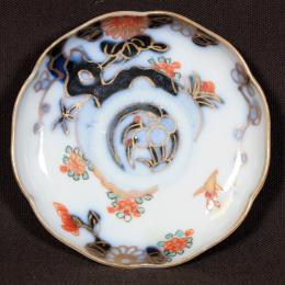 菊に鳥図染付豆皿　/488