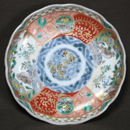 鳥に花図赤絵染付小皿　/2214