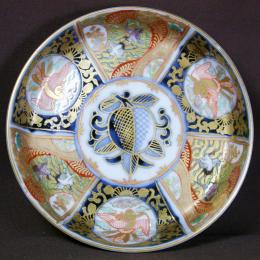 鶴に鳳凰図赤絵染付小皿　/2113