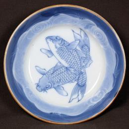 鯉図墨弾き染付なます皿　/736