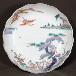 鶴に松図染付なます皿　/743