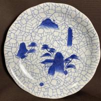 山水図に氷結紋染付大皿　/296