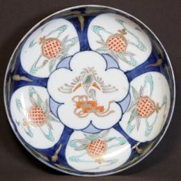 鶴にザクロ図染付中皿　/632