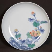 鍋島焼芙蓉図染付中皿　/633