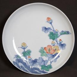 鍋島焼芙蓉図染付中皿　/633
