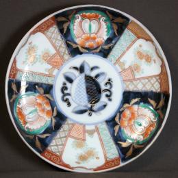 小菊図赤絵染付中皿　/635