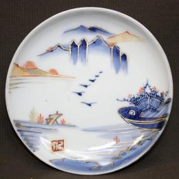 山水図染付小皿　/2130