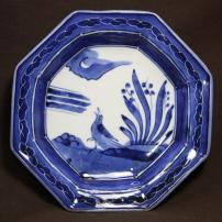 月に鳥図染付変形皿　/554