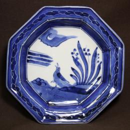 月に鳥図染付変形皿　/554