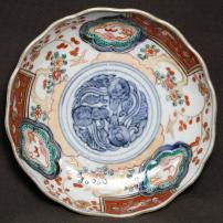 梅に龍図赤絵染付小皿　/2136