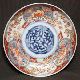 松竹梅に鳥図赤絵染付小皿　/2138