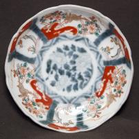 兎に牡丹図赤絵染付小皿　/2140