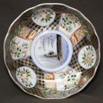 菊にザクロ図染付なます皿　/754