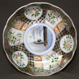 菊にザクロ図染付なます皿　/754